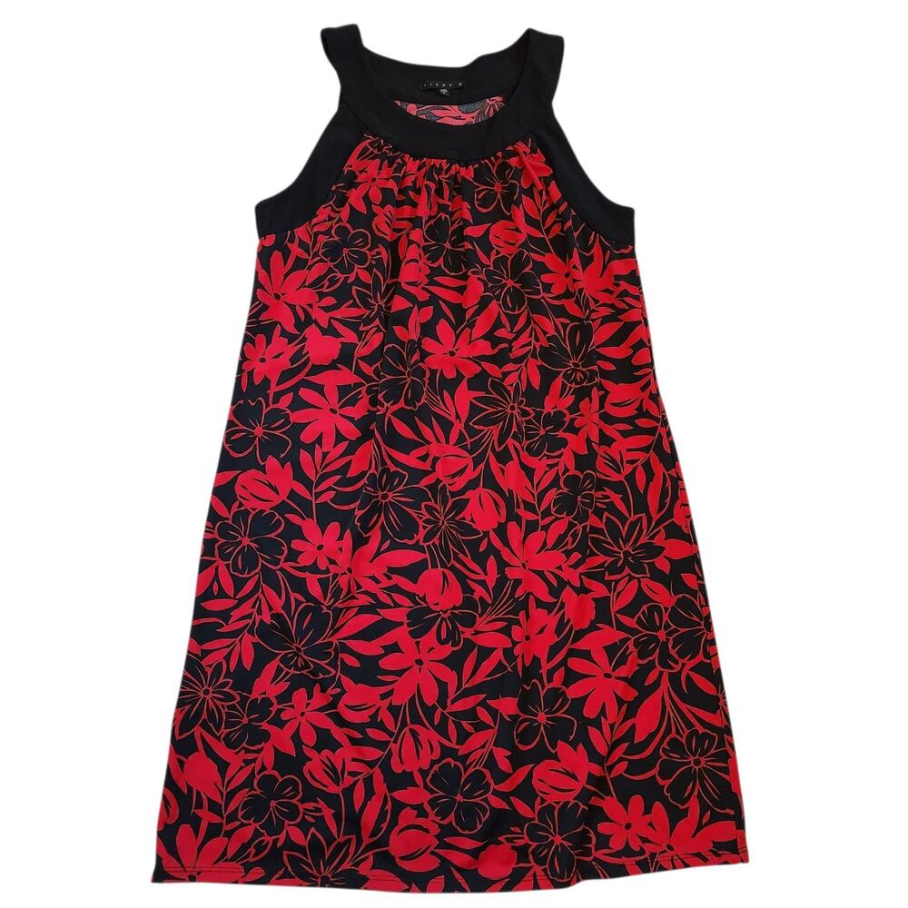 Tiana B Womens Halter Dress Size L Red Black Sleeveless Pleated Stretch